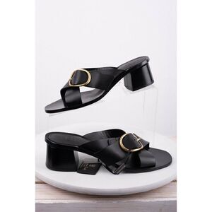 Massimo Dutti Womens Black Leather Buckled Sandals